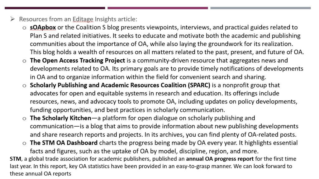 <b>Figure.</b> List of resources to help keep editorial professionals abreast of developments in the open access space.